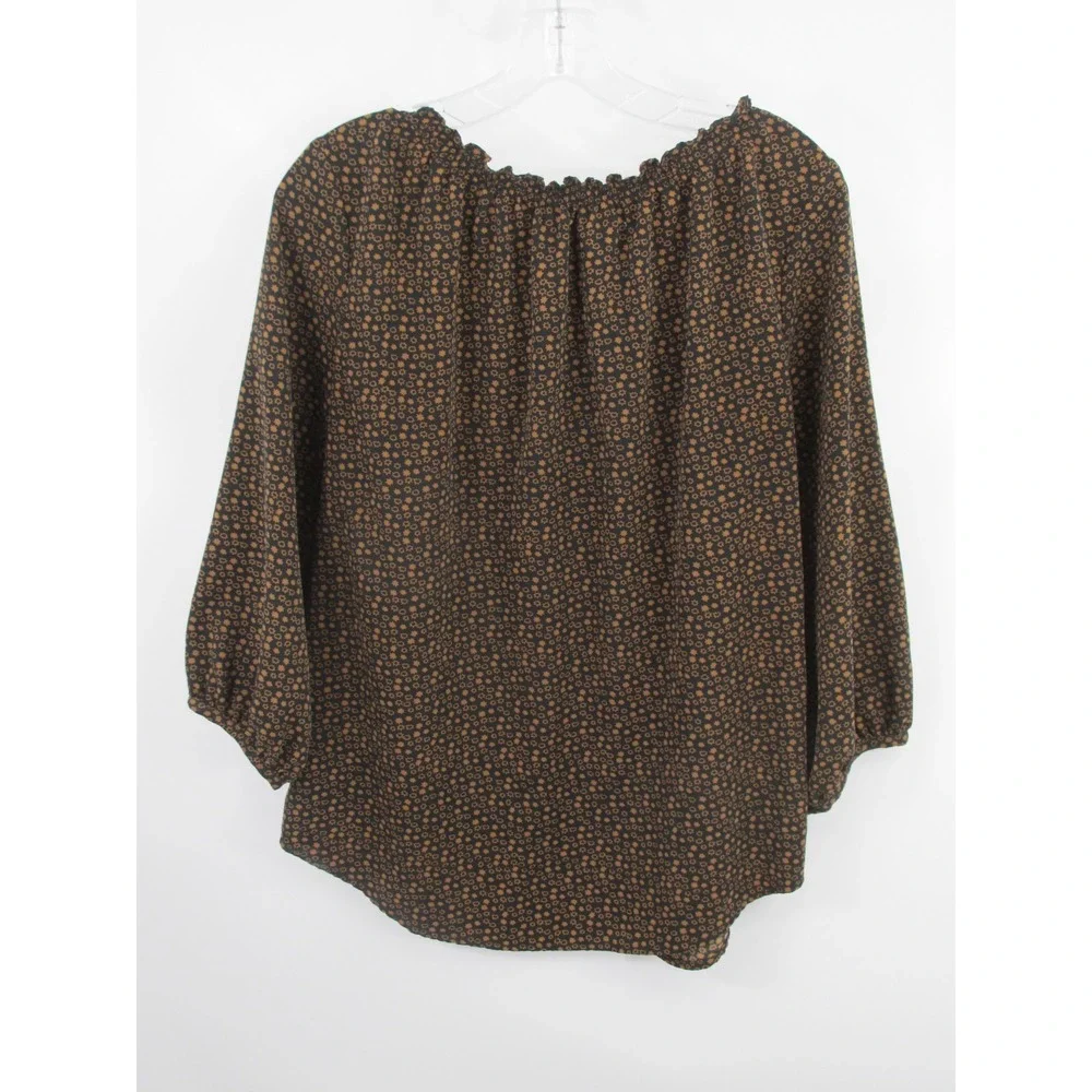 Old Navy Tunic Peasant Top Women L Brown Floral Puff Sleeve Cottage Core Blouse